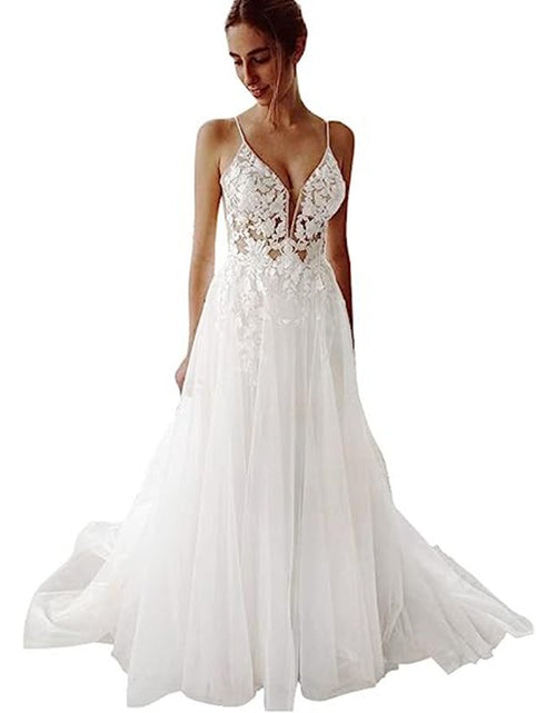 Load image into Gallery viewer, Women&#39;s Wedding Dress Lace Strap Backless
