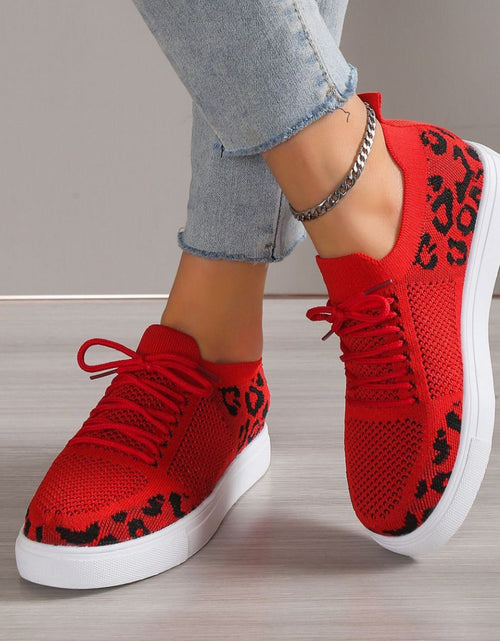 Load image into Gallery viewer, Lace-Up Leopard Flat Sneakers
