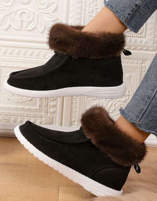 Load image into Gallery viewer, Faux Fur Suede Round Toe Sneakers
