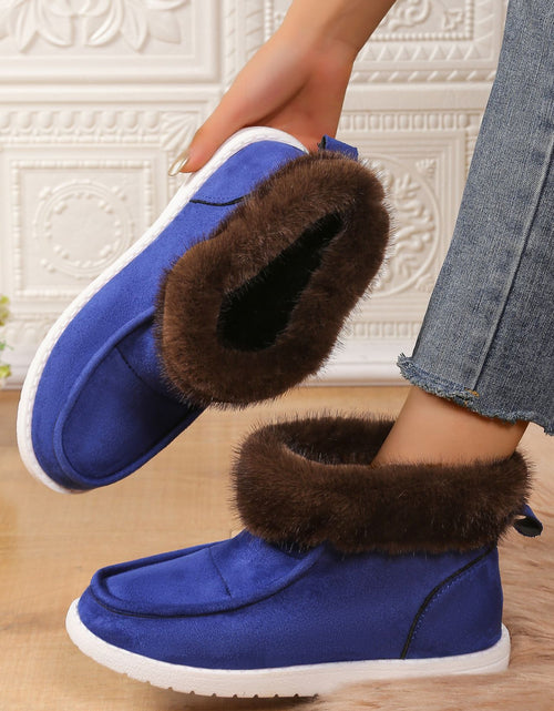 Load image into Gallery viewer, Faux Fur Suede Round Toe Sneakers
