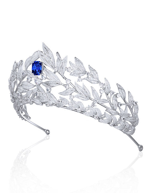 Load image into Gallery viewer, Sapphire Crown Copper Micro Inlay AAA Zircon Crown Wedding Headdress
