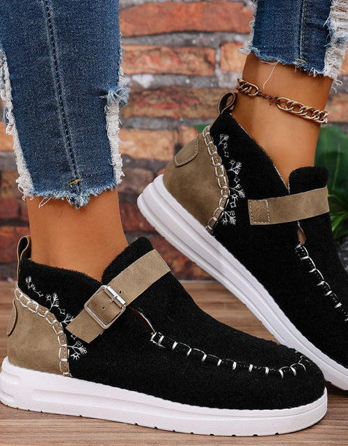 Load image into Gallery viewer, Contrast Round Toe Buckle Sneakers
