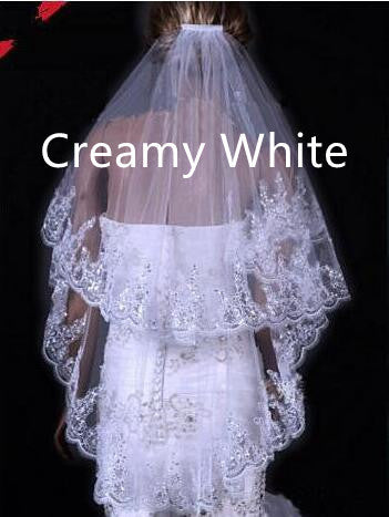 Load image into Gallery viewer, Bridal Sequined Polyester Veil Face Cover Two Layers Lace Sideband
