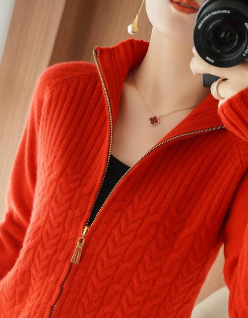 Load image into Gallery viewer, Zipper Sweater Coat Women&#39;s Knitted Cardigan Short Stand Collar Loose My Store
