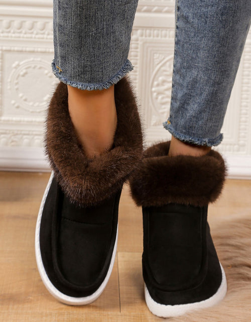 Load image into Gallery viewer, Faux Fur Suede Round Toe Sneakers
