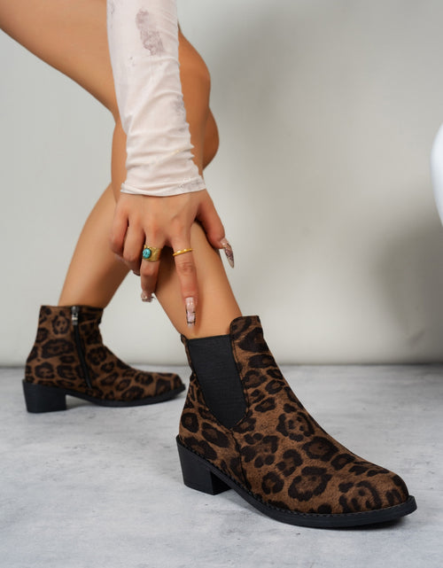 Load image into Gallery viewer, Leopard Point Toe Block Heel Boots
