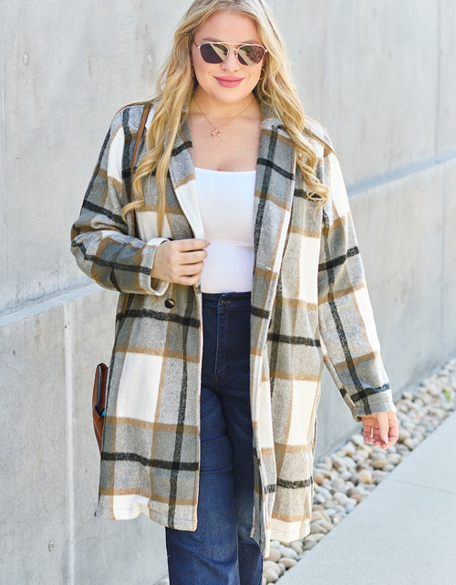 Load image into Gallery viewer, Double Take Full Size Plaid Button Up Lapel Collar Coat
