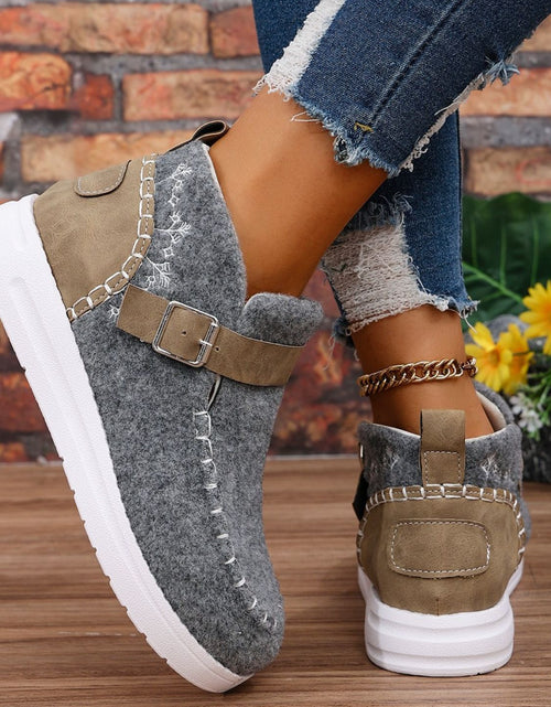 Load image into Gallery viewer, Contrast Round Toe Buckle Sneakers
