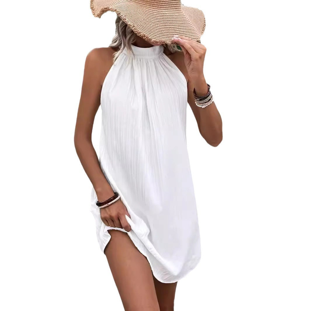 Summer High-end Sleeveless European And American Ladies Round Neck Mid-length Pleated Dress My Store