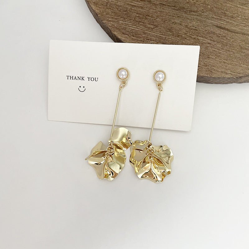 French Retro Metal Petals Silver Stud Earrings Women - 2668south