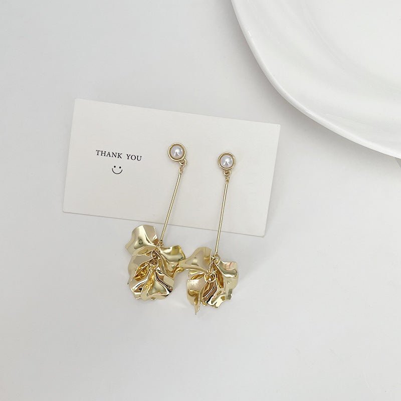 French Retro Metal Petals Silver Stud Earrings Women - 2668south