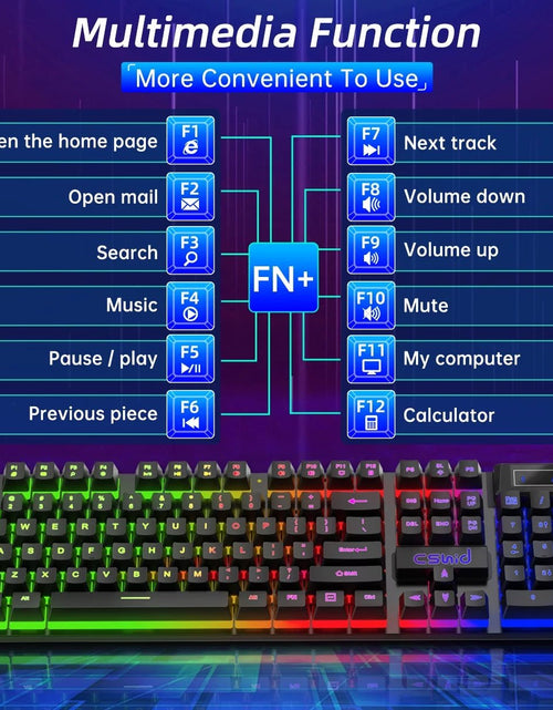 Load image into Gallery viewer, Gaming Keyboard &amp; Mouse, 104 Keys Rainbow LED RGB Backlit Quiet Computer Keyboard, Multimedia Keys, 26 Anti - Ghosting Keys, Waterproof Light up USB Wired Keyboard for PC Gamers Desktop Computer Laptop - 2668south
