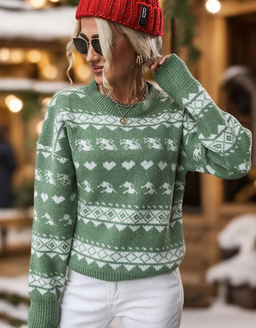 Load image into Gallery viewer, Perfee Geometric Round Neck Dropped Shoulder Sweater - 2668south
