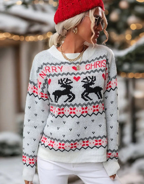 Load image into Gallery viewer, Perfee Reindeer Round Neck Long Sleeve Sweater - 2668south
