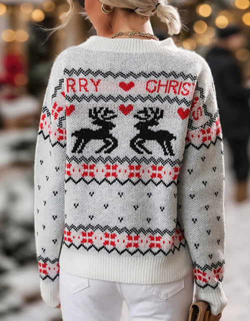 Load image into Gallery viewer, Perfee Reindeer Round Neck Long Sleeve Sweater - 2668south
