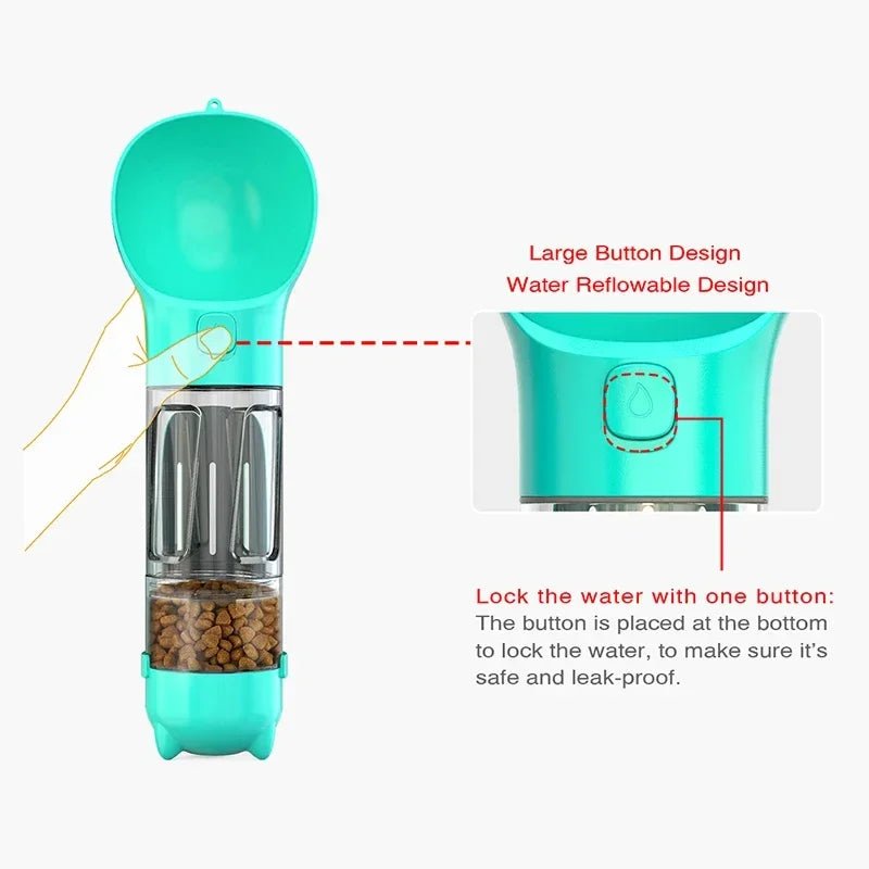 Portable Cat and Dog Water Bottle, Food Feeder, Drinking Fountain, 3 in 1 Poop Dispenser, Leak Proof, - 2668south