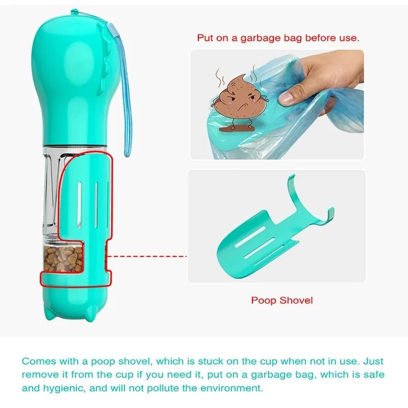 Portable Cat and Dog Water Bottle, Food Feeder, Drinking Fountain, 3 in 1 Poop Dispenser, Leak Proof, - 2668south