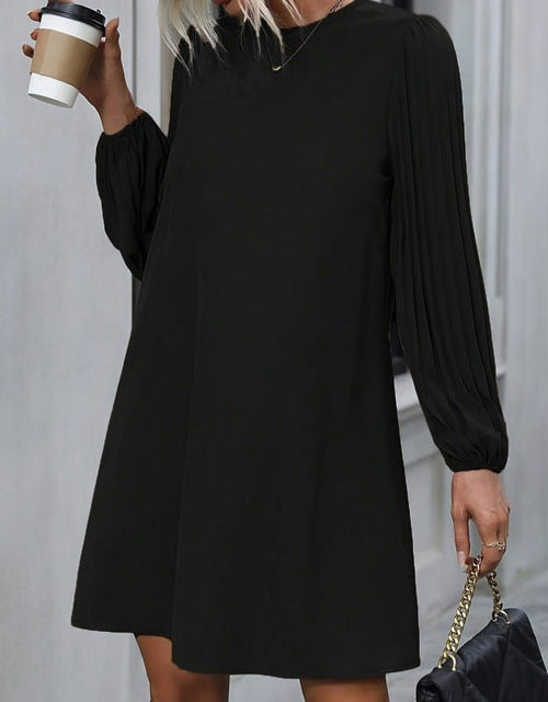 Load image into Gallery viewer, Solid Color Simple Round - neck Long - sleeved Dress - 2668south
