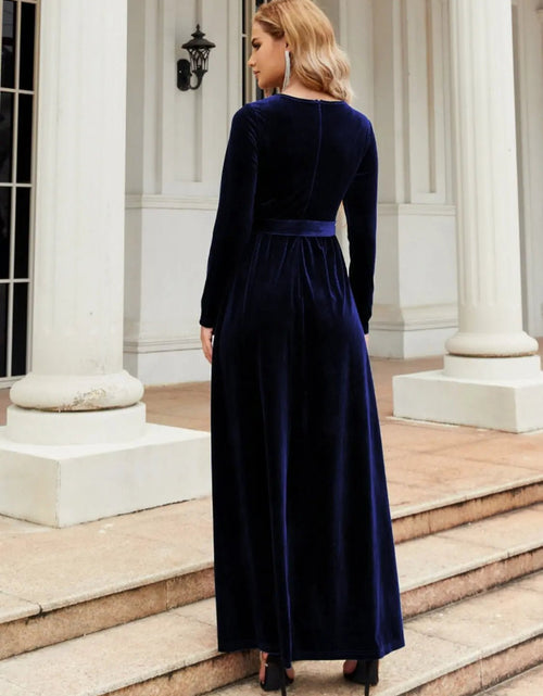 Load image into Gallery viewer, Tie Front Round Neck Long Sleeve Maxi Dress - 2668south
