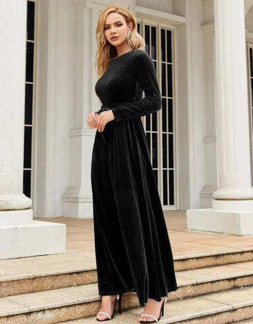 Load image into Gallery viewer, Tie Front Round Neck Long Sleeve Maxi Dress - 2668south
